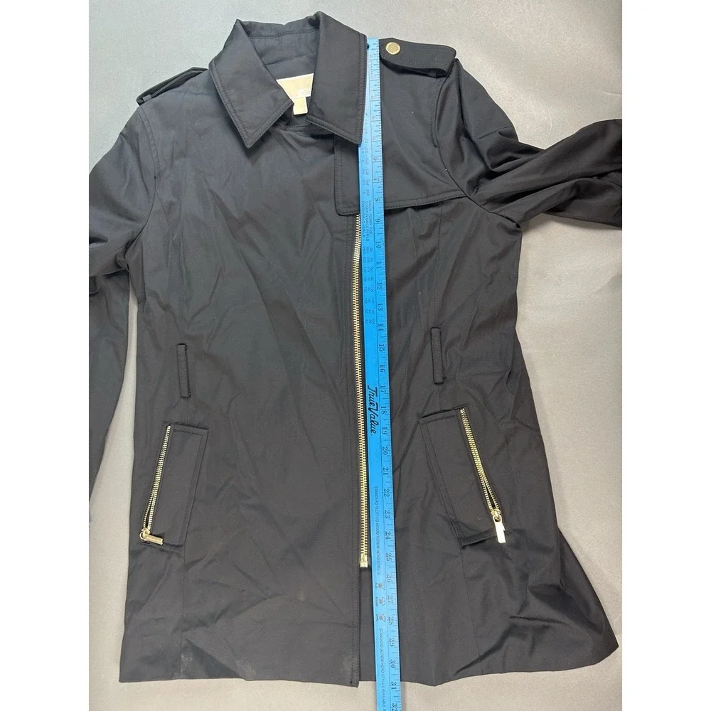 Michael Kors Black Asymmetrical Zip Trench Rain Jacket Women's L Missing Belt